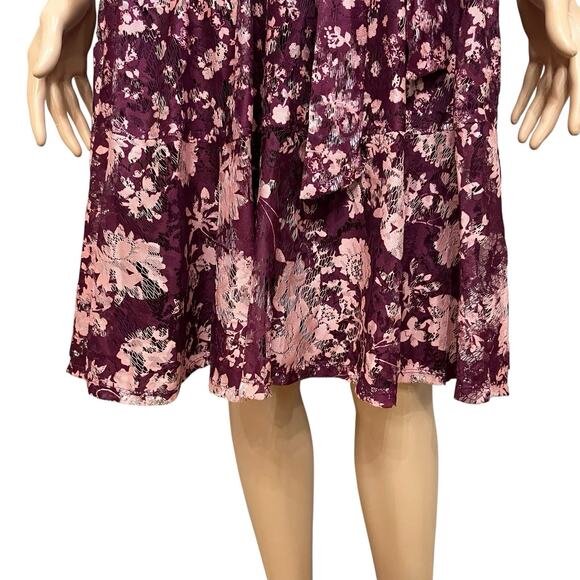 Lane Bryant Lace Faux Wrap Dress 14 Flared Floral Flutter Sleeve Belted Purple - Picture 3 of 11